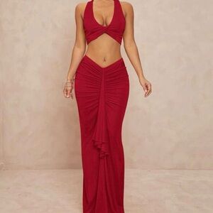 SHEIN Bold Red Cutout Maxi Dress